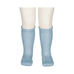 Knee Socks Pointelle, Socks - Sky Blue