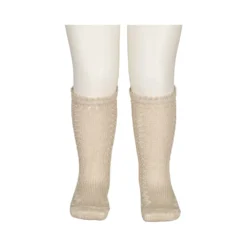 Knee Socks Pointelle, Socks - Warm Pearl